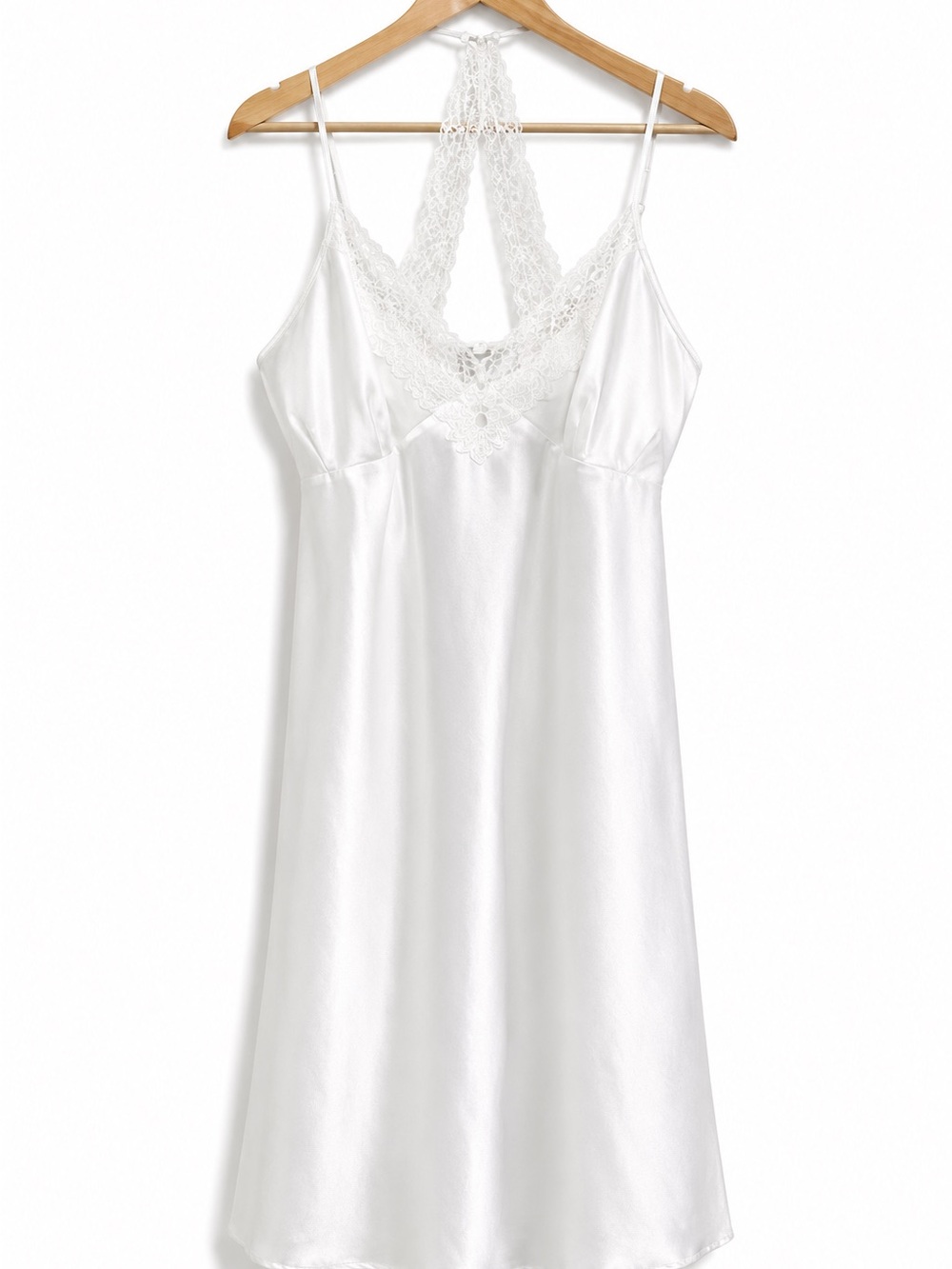 Linea Donatella White Satin Lace Chemise Nightgown Bridal Lingerie Dress Size M